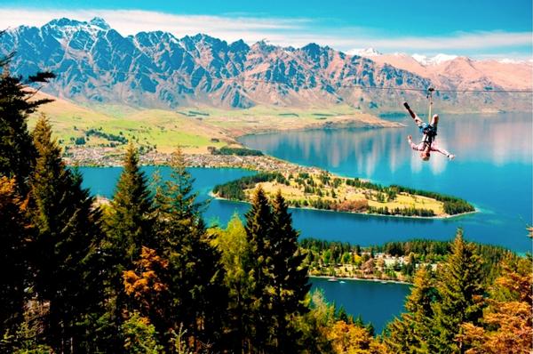  Ziptrek Ecotours Queenstown with Remarkables mountains as backdrop.